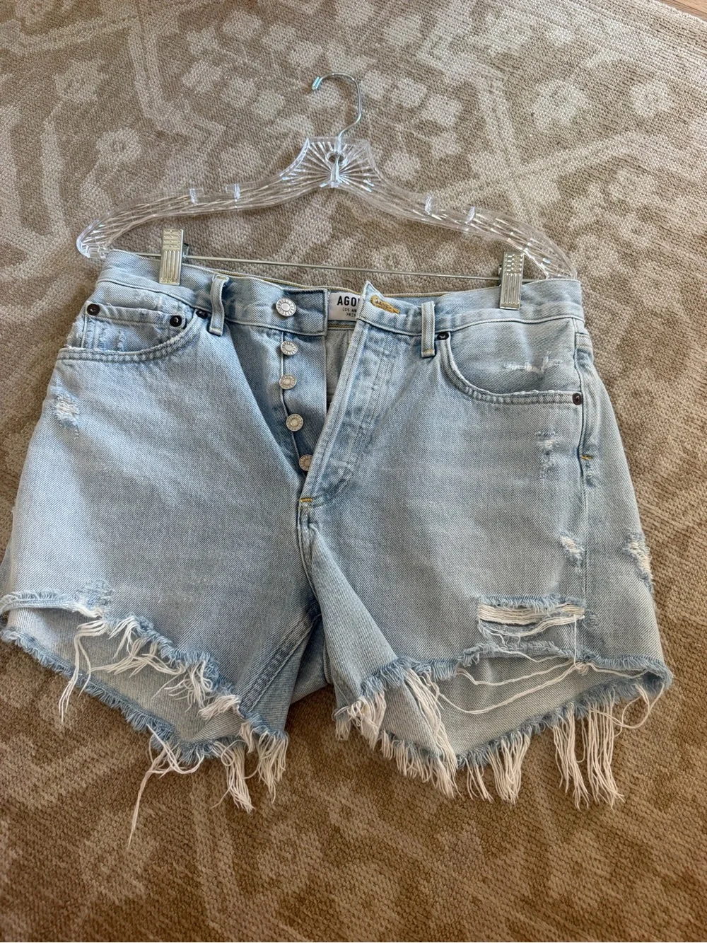 Agolde Light Wash High-Rise Distressed Denim Shorts